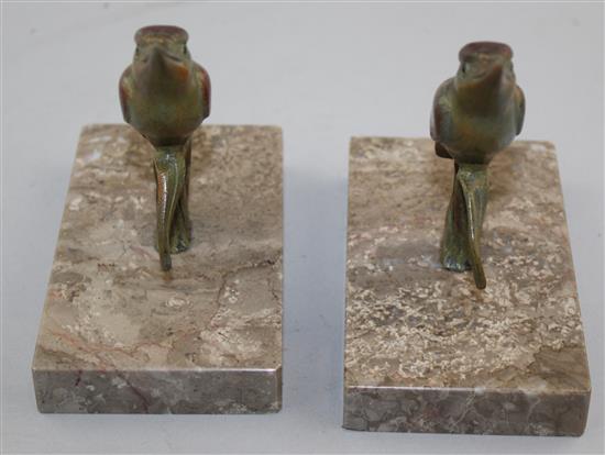 A pair of French Art Deco cold painted bronze bookends, modelled as humming birds, 5.75in.